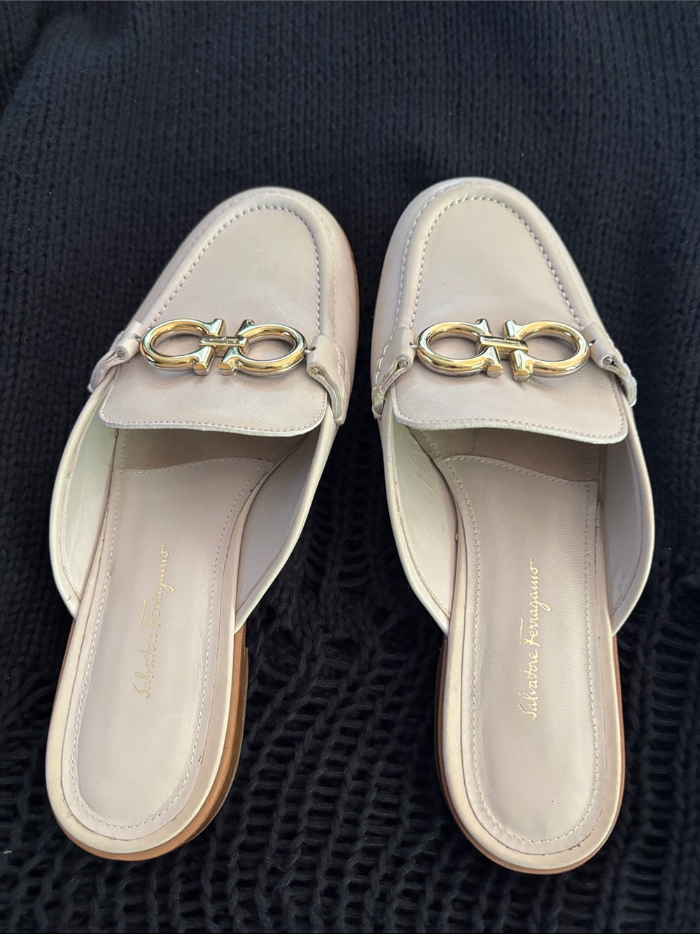 Salvatore Ferragamo Cream Leather Backless Horsebit Mules